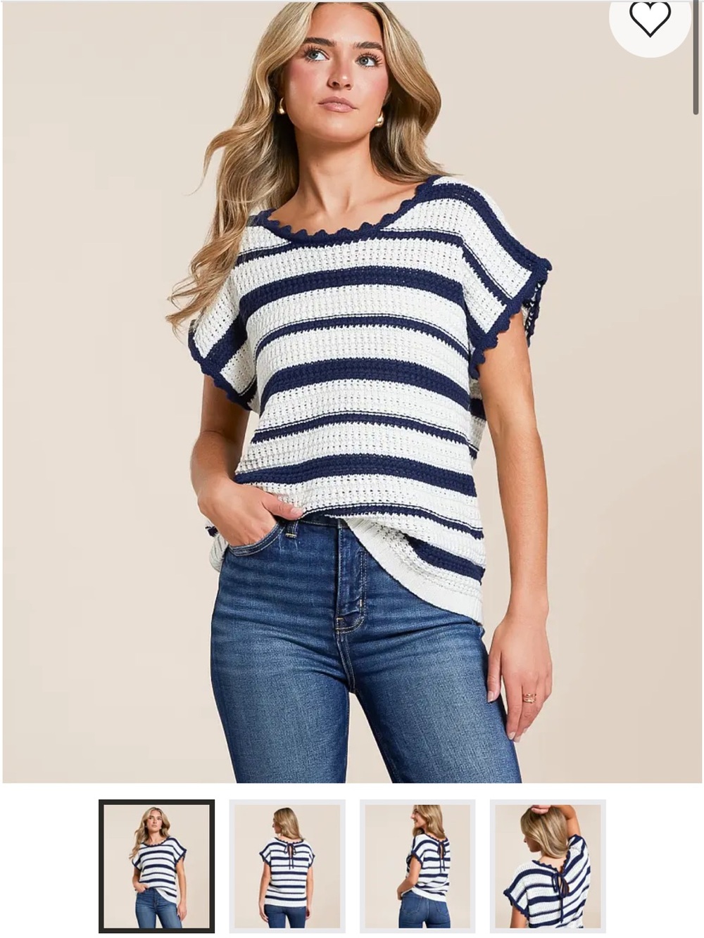 BUCKLE scalloped Striped Navy and White Sleeveless Knit Sweater in size small